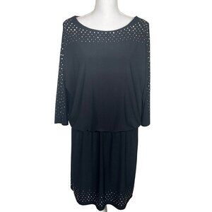 WHITE HOUSE BLACK MARKET Embellished Blouson Dress Black Sz L EUC